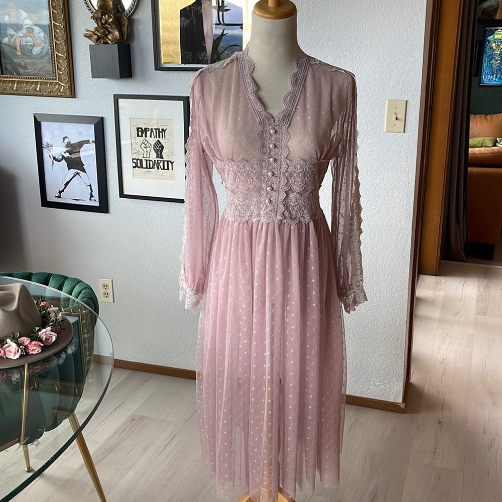 Sheer mid calf dusty rose dress